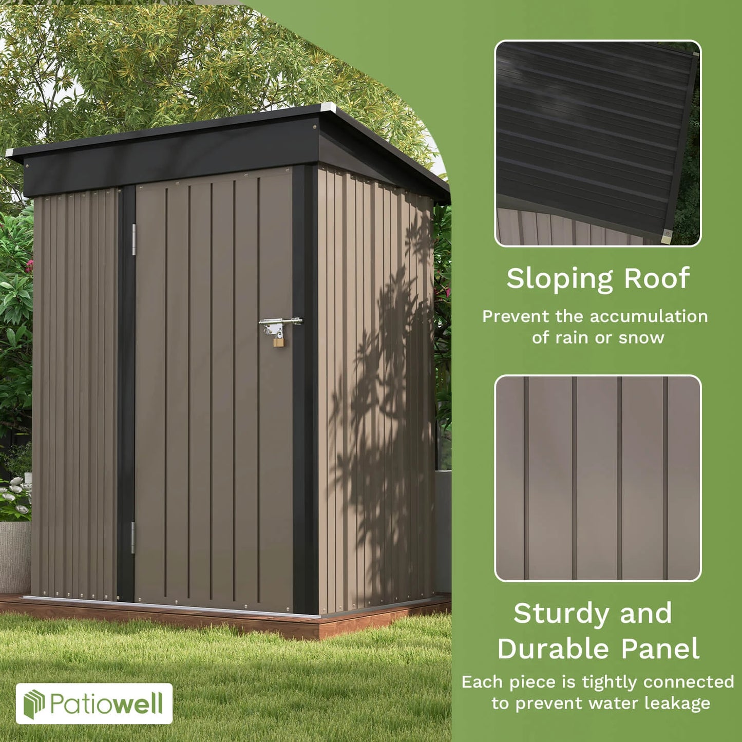 Victone Patiowell Outdoor Metal Shed With Sloped Roof Lockable Door
