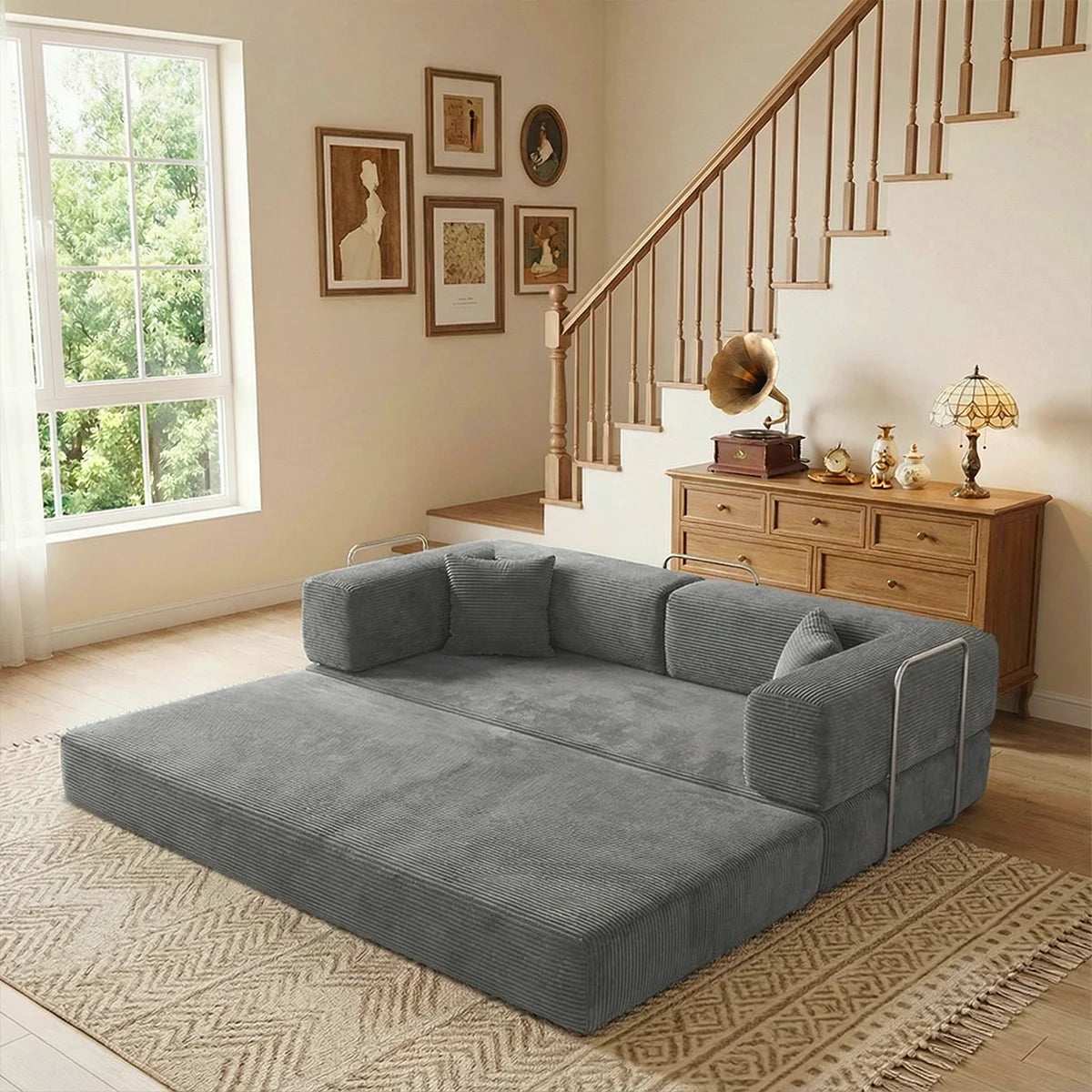 YQzyphyna Futon Sofa Bed 4In1 Corduroy Loveseat For Living Room