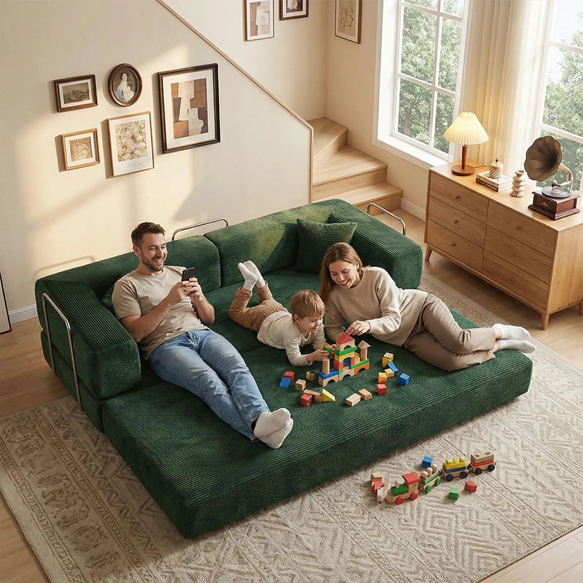 YQzyphyna Futon Sofa Bed 4In1 Corduroy Loveseat For Living Room