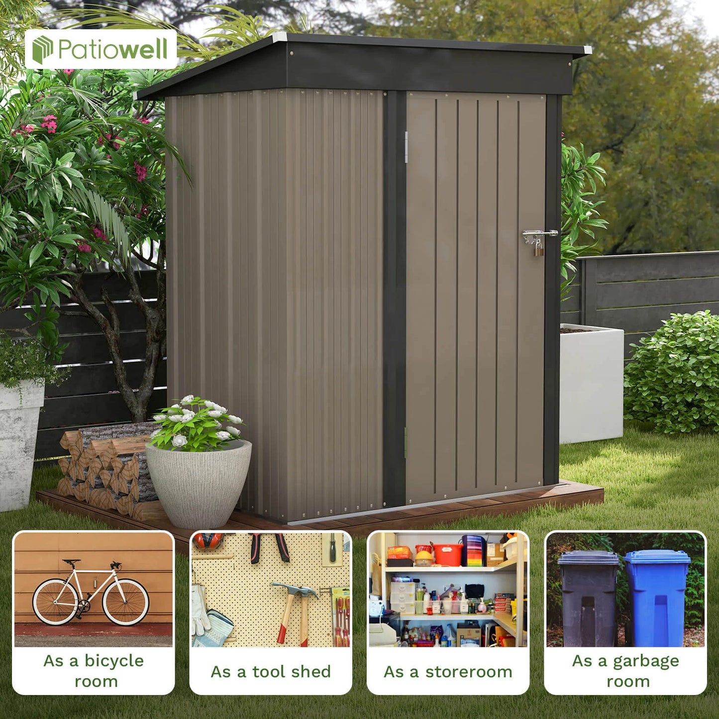 Victone Patiowell Outdoor Metal Shed With Sloped Roof Lockable Door