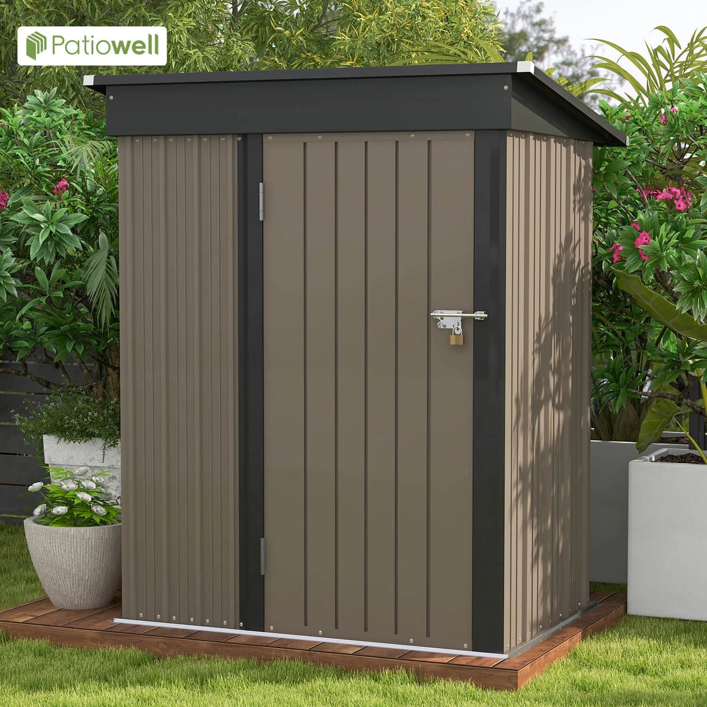 Victone Patiowell Outdoor Metal Shed With Sloped Roof Lockable Door