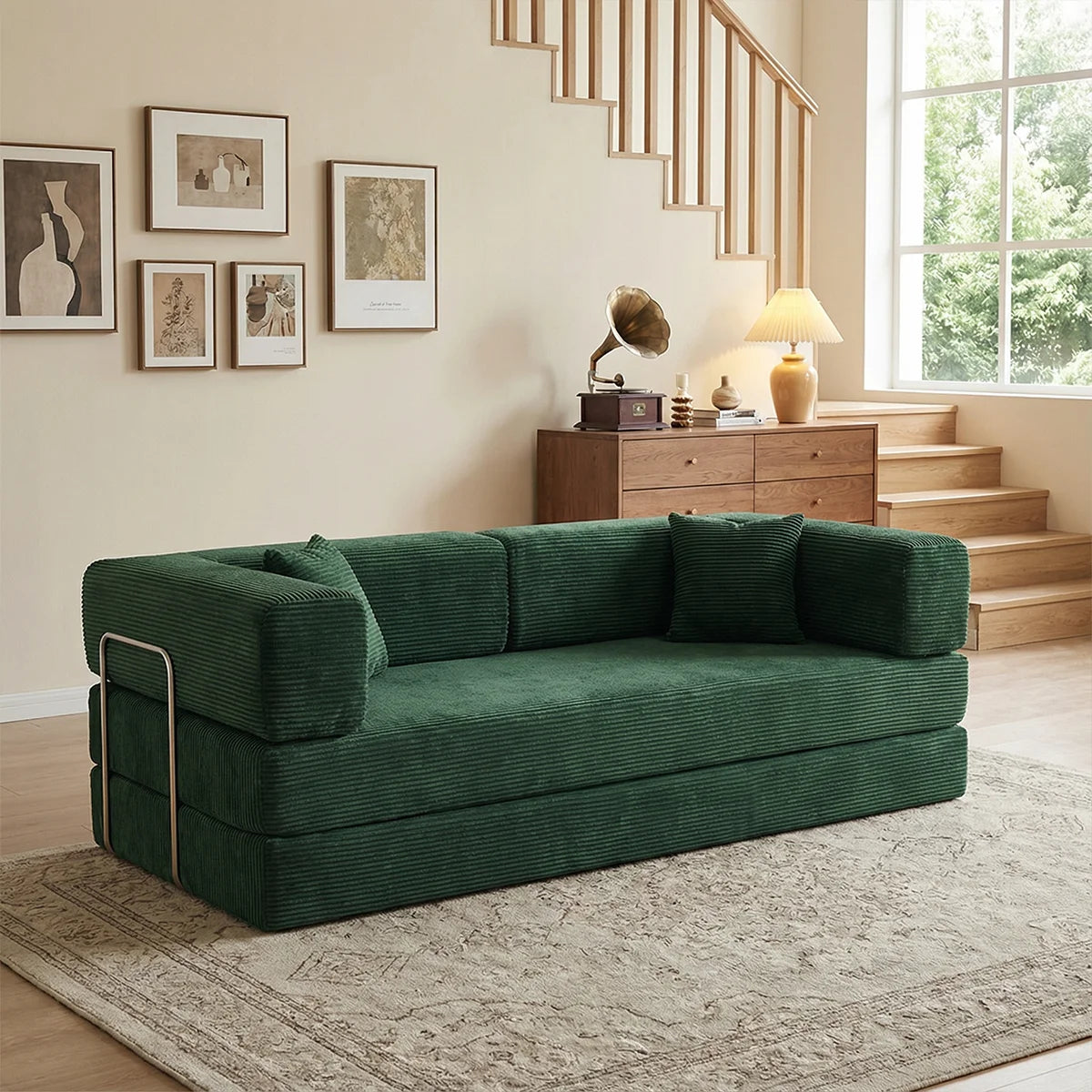 YQzyphyna Futon Sofa Bed 4In1 Corduroy Loveseat For Living Room