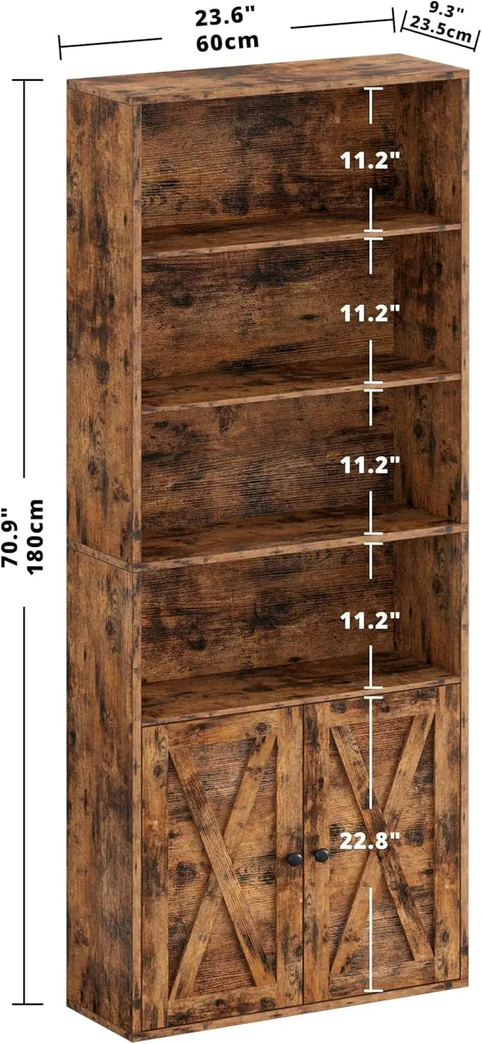 Industrial Bookshelves With Doors Floor Standing Six Shelf