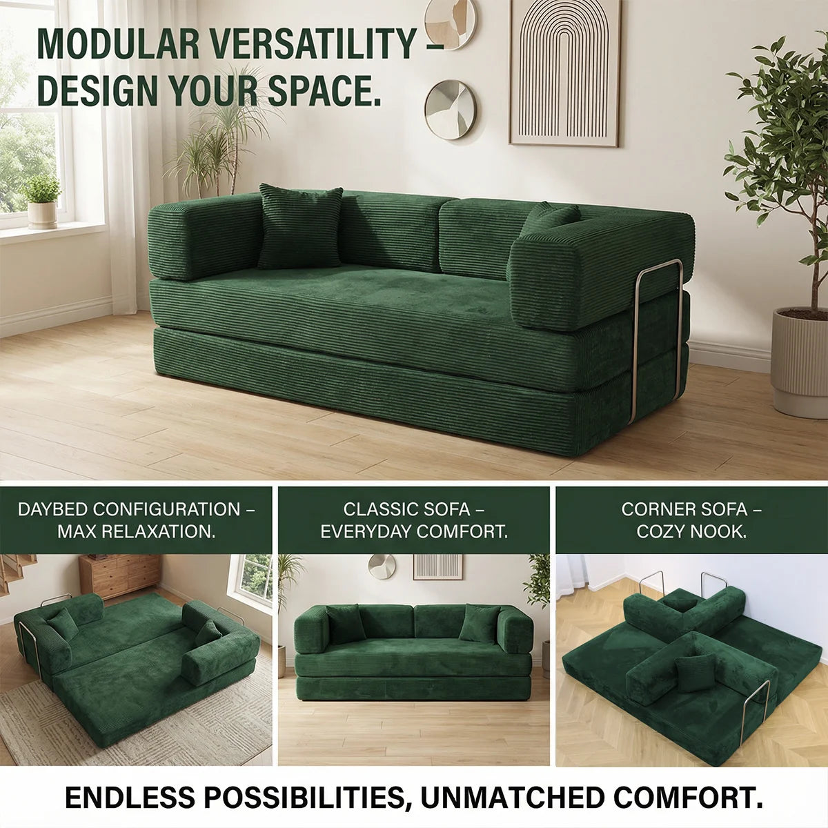 YQzyphyna Futon Sofa Bed 4In1 Corduroy Loveseat For Living Room