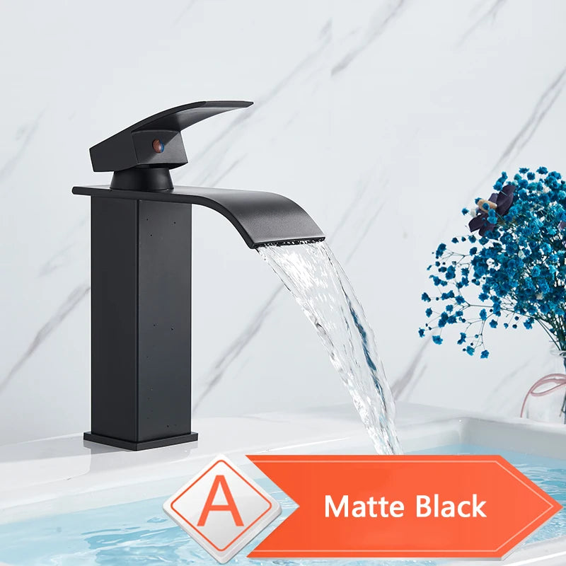 Rozin Deck Mounted Waterfall Bathroom Basin Faucet, Hot and Cold