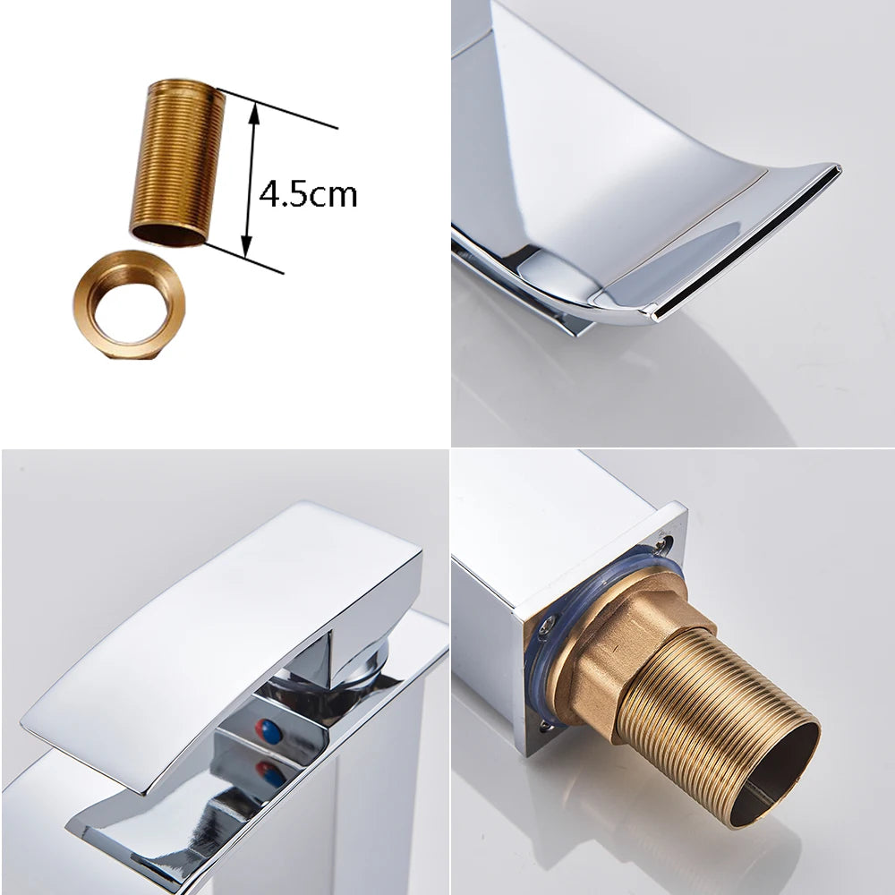 Rozin Deck Mounted Waterfall Bathroom Basin Faucet, Hot and Cold