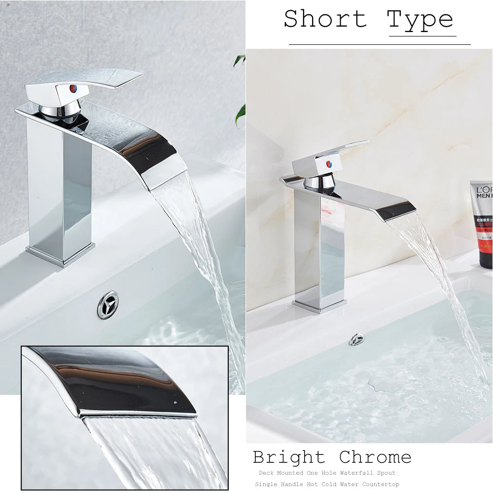 Rozin Deck Mounted Waterfall Bathroom Basin Faucet, Hot and Cold