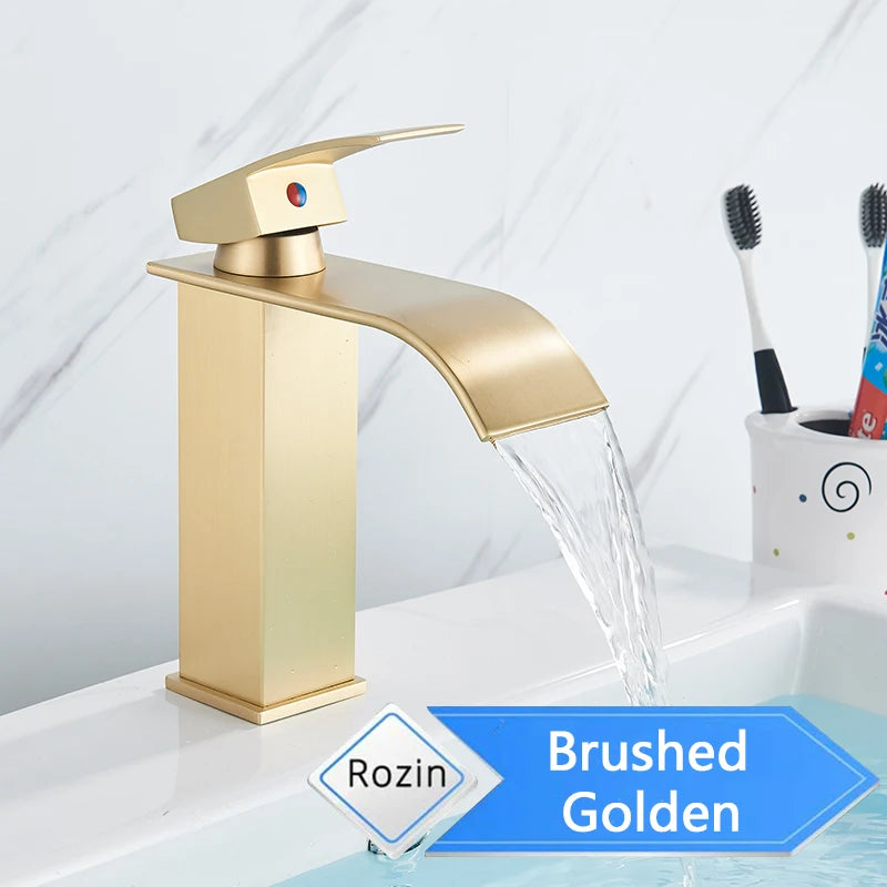 Rozin Deck Mounted Waterfall Bathroom Basin Faucet, Hot and Cold
