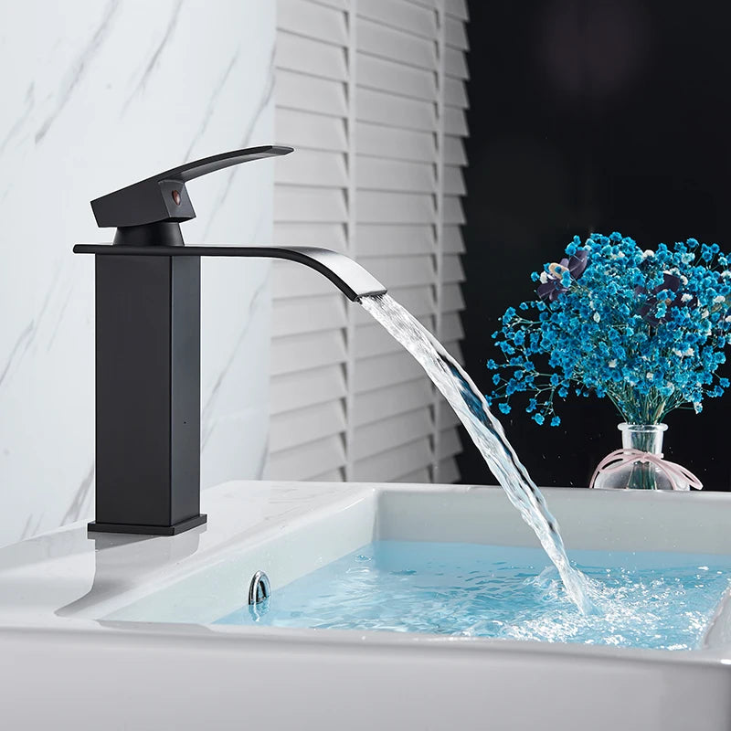 Rozin Deck Mounted Waterfall Bathroom Basin Faucet, Hot and Cold