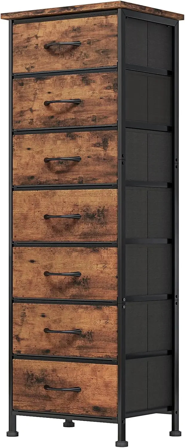 Dresser With Seven Fabric Drawers Rustic Wood Grain