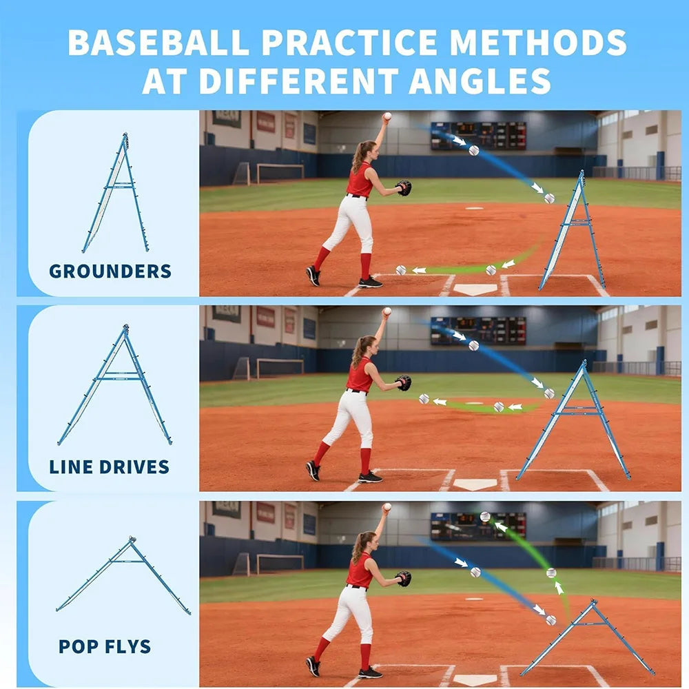 Baseball Softball Rebounder Net Double Sided 9 Zone Pitching Backstop