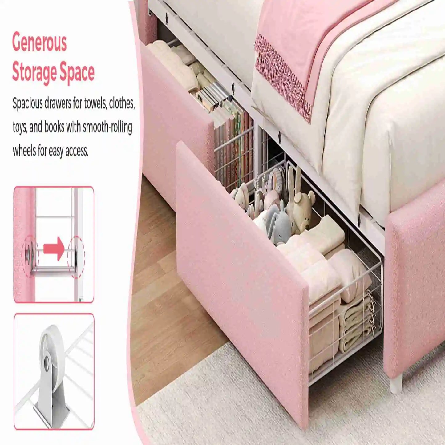 Upholstered Bed Frame With LED Lights And Adjustable Headboard