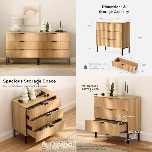 Pair Of 3-Drawer Dressers With Nightstands And Metal Leg Tables