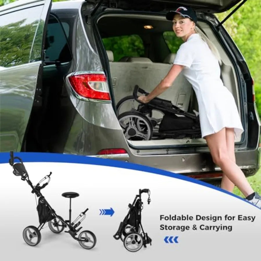 SHXI 3 Wheel Golf Push Cart Aluminum Foldable Lightweight Outdoor