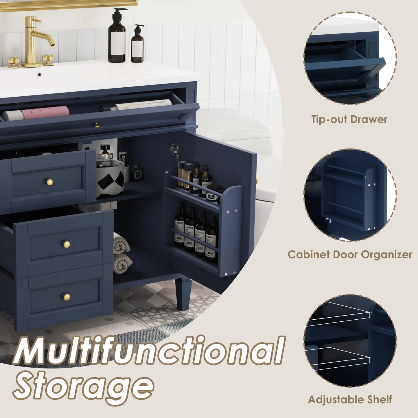 Sh.Kl Modern Bathroom Vanity With Ceramic Sink Cabinet