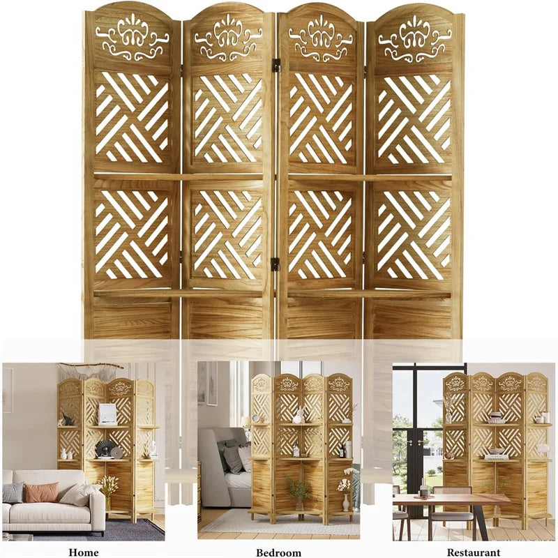 HiMISS 4 Panels Room Divider With Shelves Folding Screen