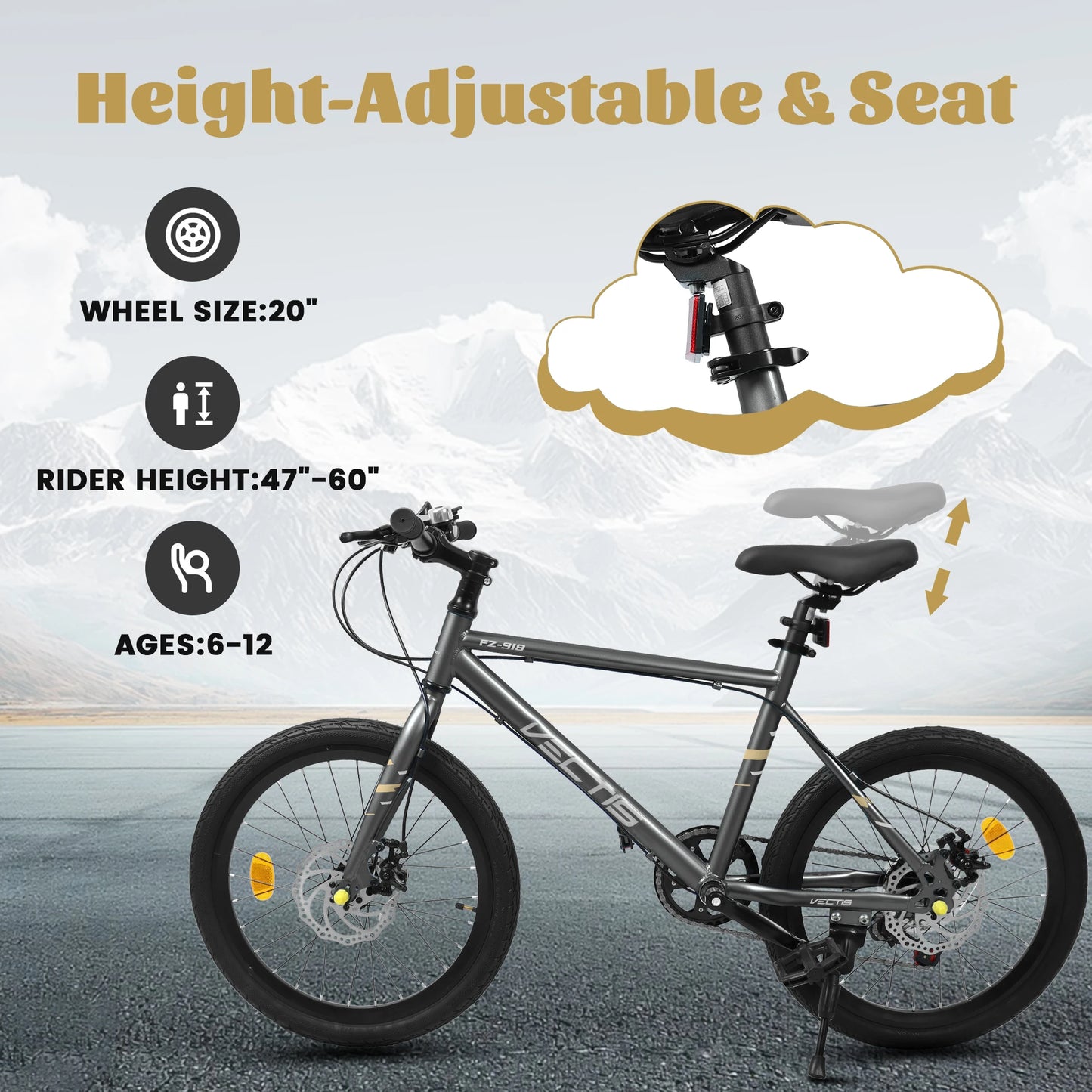 Ecarpat Kids Bike 7 Speed Steel Frame Dual Disc Brakes for Ages 6 to 12