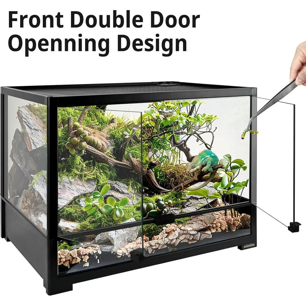 Tempered Glass Reptile Tank 23 Gallon Dual Doors Top Vent