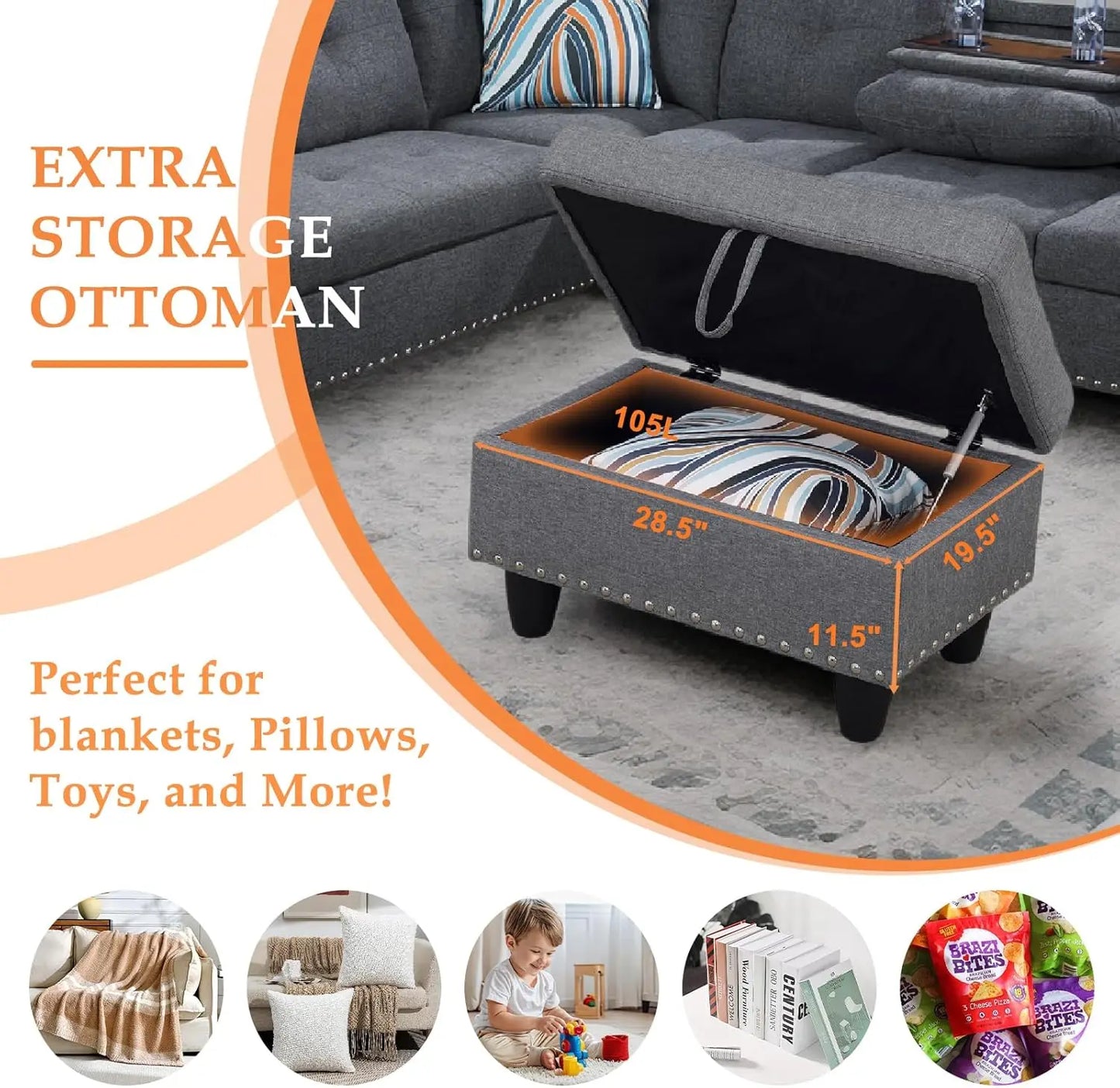 Modern L Shaped Sectional Sofa Couch With Chaise Lounge