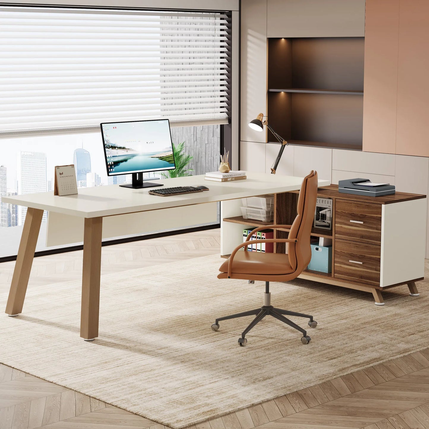 Tribesigns Executive L Shaped Desk With Cabinet And Storage