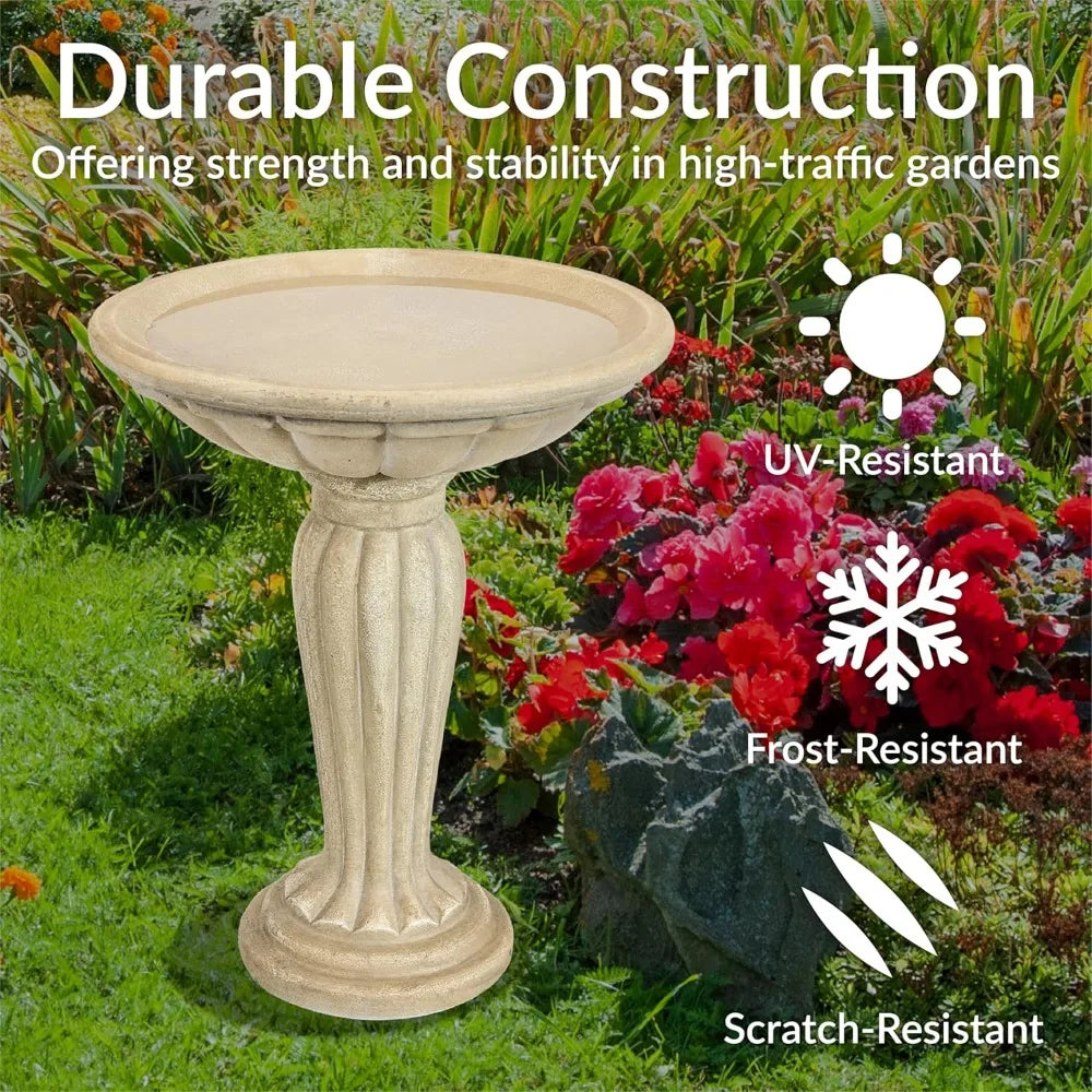 Grecian Column Pedestal Concrete Bird Bath for Outdoors