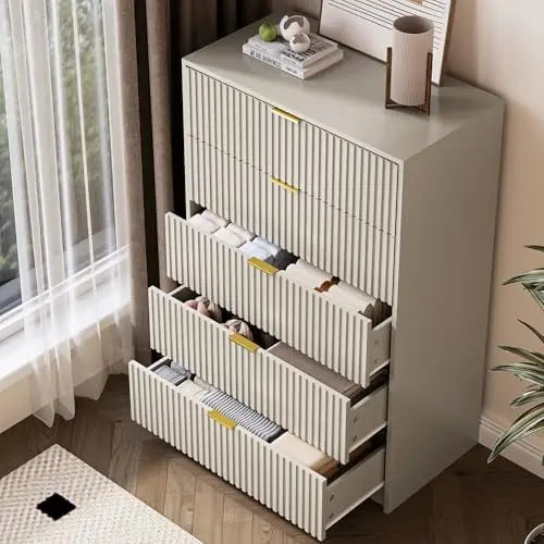 5 Drawer Tall Dresser With Metal Handles For Bedroom Storage