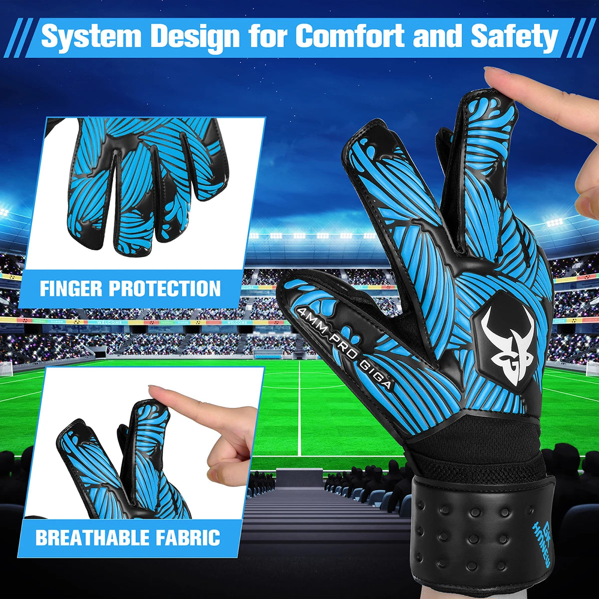 GKHMNEW Soccer Goalie Gloves Strong Grip 4mm 3mm Latex