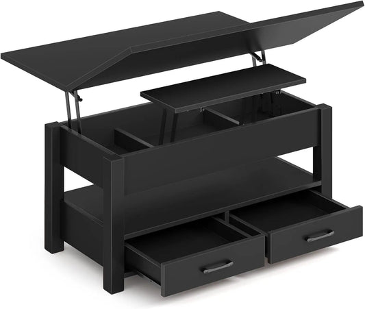 Convertible Lift Top Coffee Table With Drawers And Hidden Storage