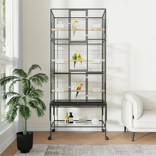 HiMISSCN Large Bird Cage With Rolling Storage Stands For Parrot