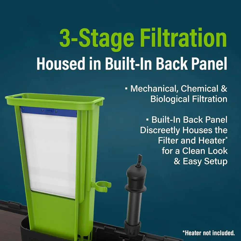 Glass Aquarium Kit With Hood And Led Lighting And Integrated Filtration