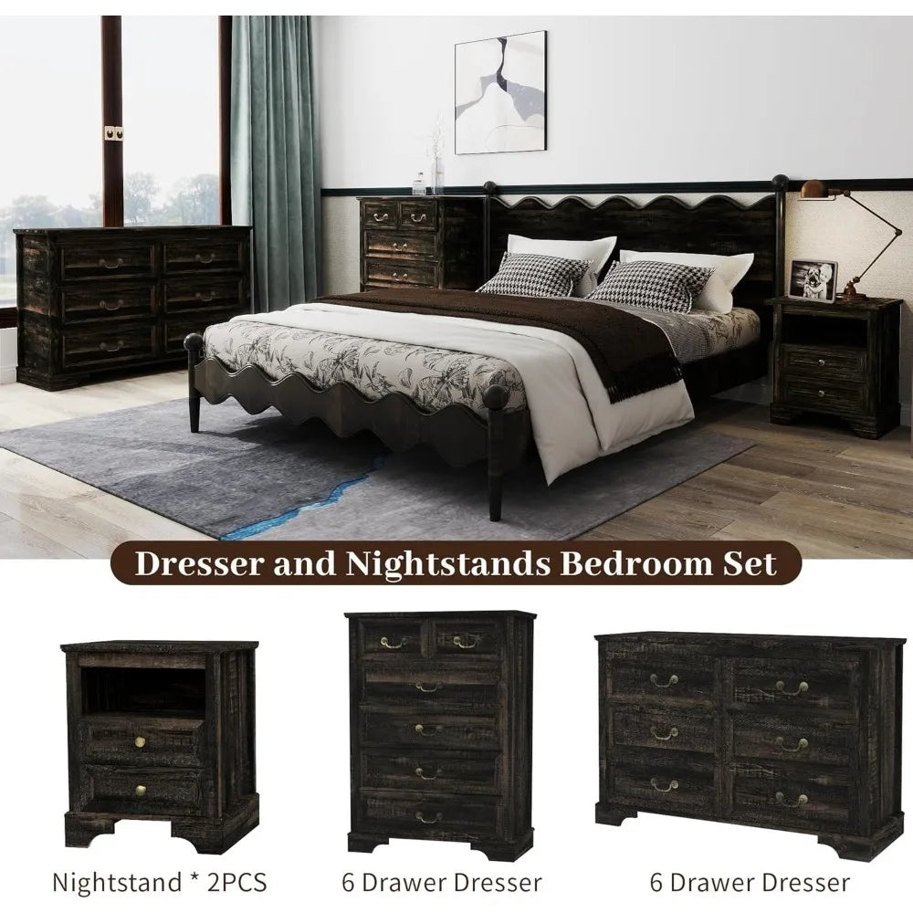 Rustic 3 Piece Bedroom Furniture Set With Dresser And Nightstands