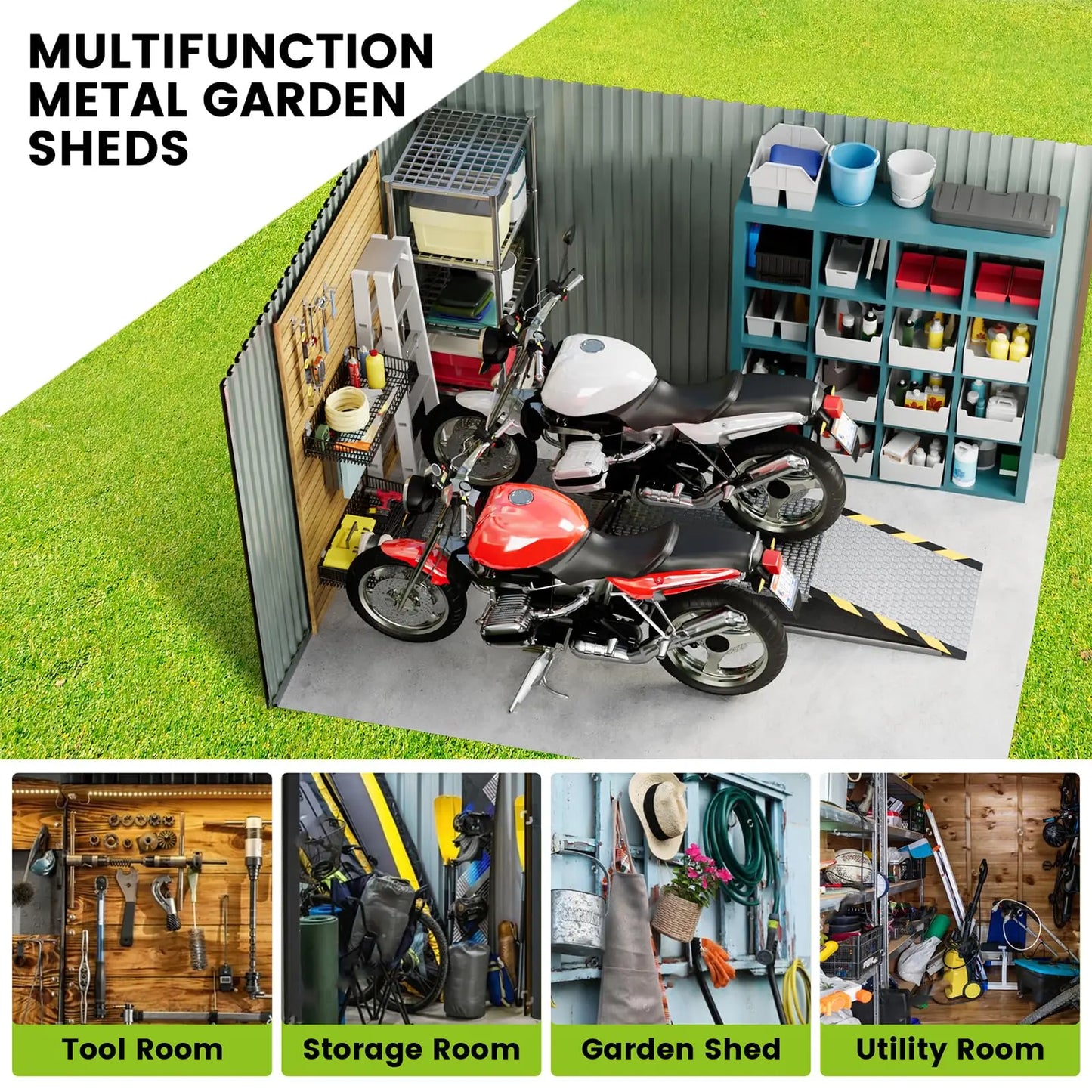 HiMISSH Waterproof Outdoor Storage Shed Garden Metal Tool Shed