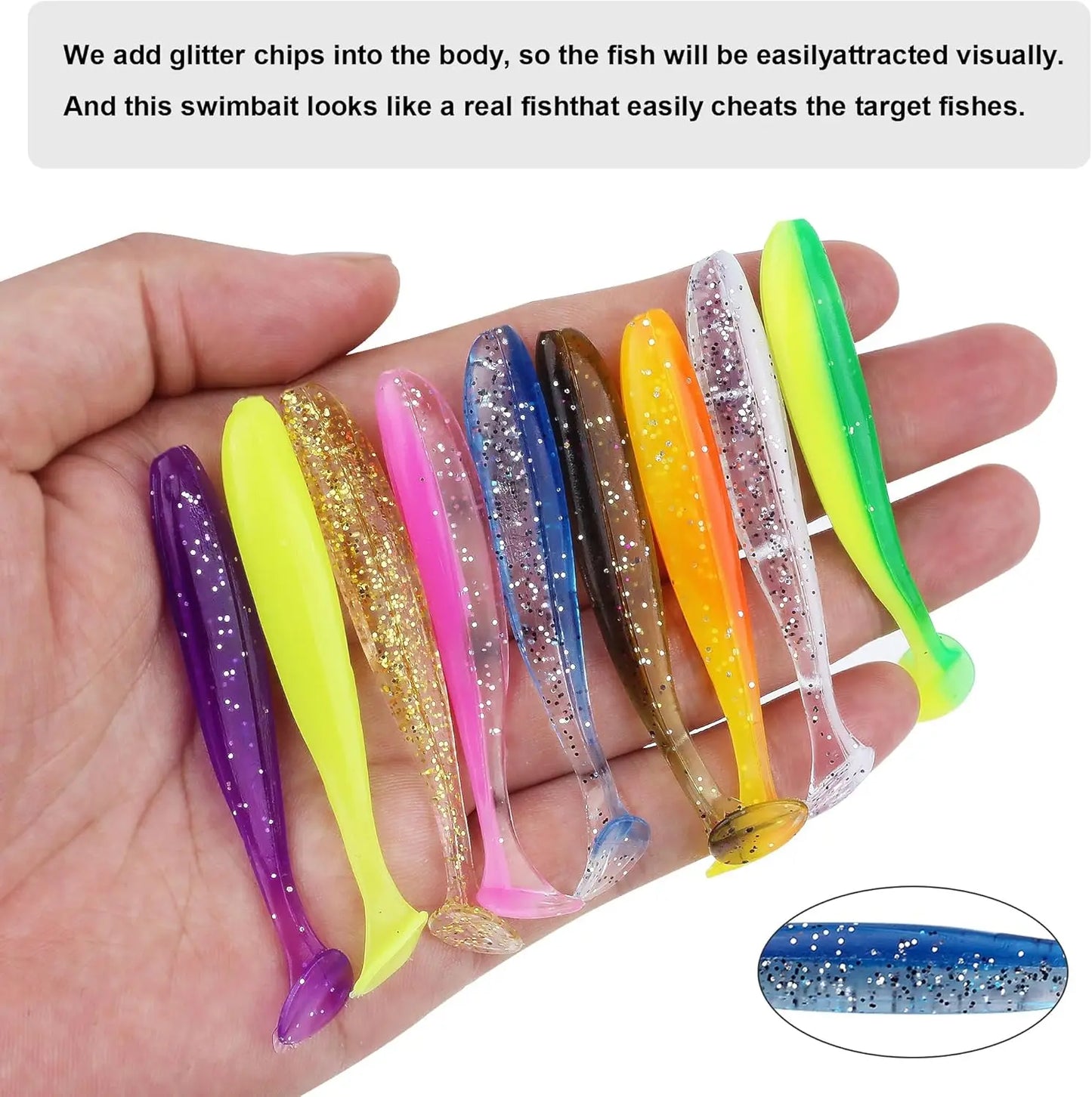 Soft Fishing Lures Kit 90pcs Paddle Tail Swimbaits With Hooks