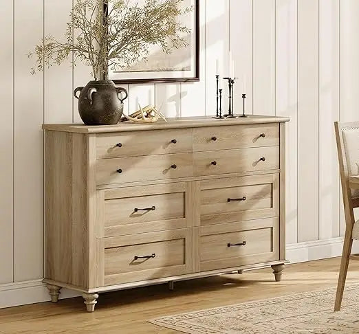 Eight Drawer Farmhouse Wood Dresser for Bedroom and Kids Room
