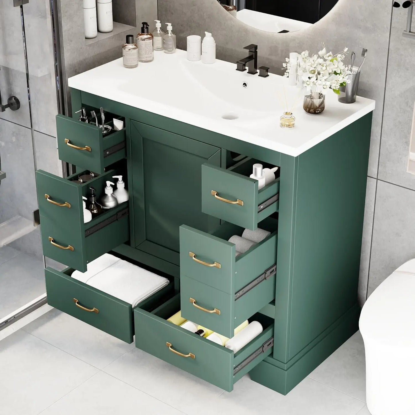Bathroom Vanity Cabinet With Sink Six Drawers Soft Close Doors