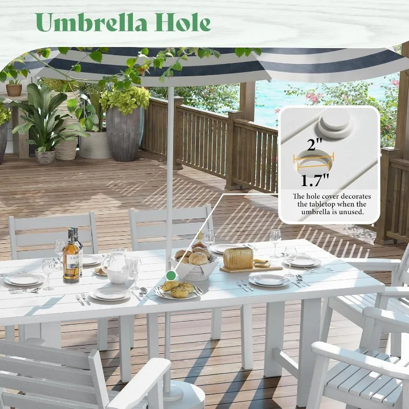 HDPE Outdoor Dining Table Set With 6 Chairs Umbrella Hole