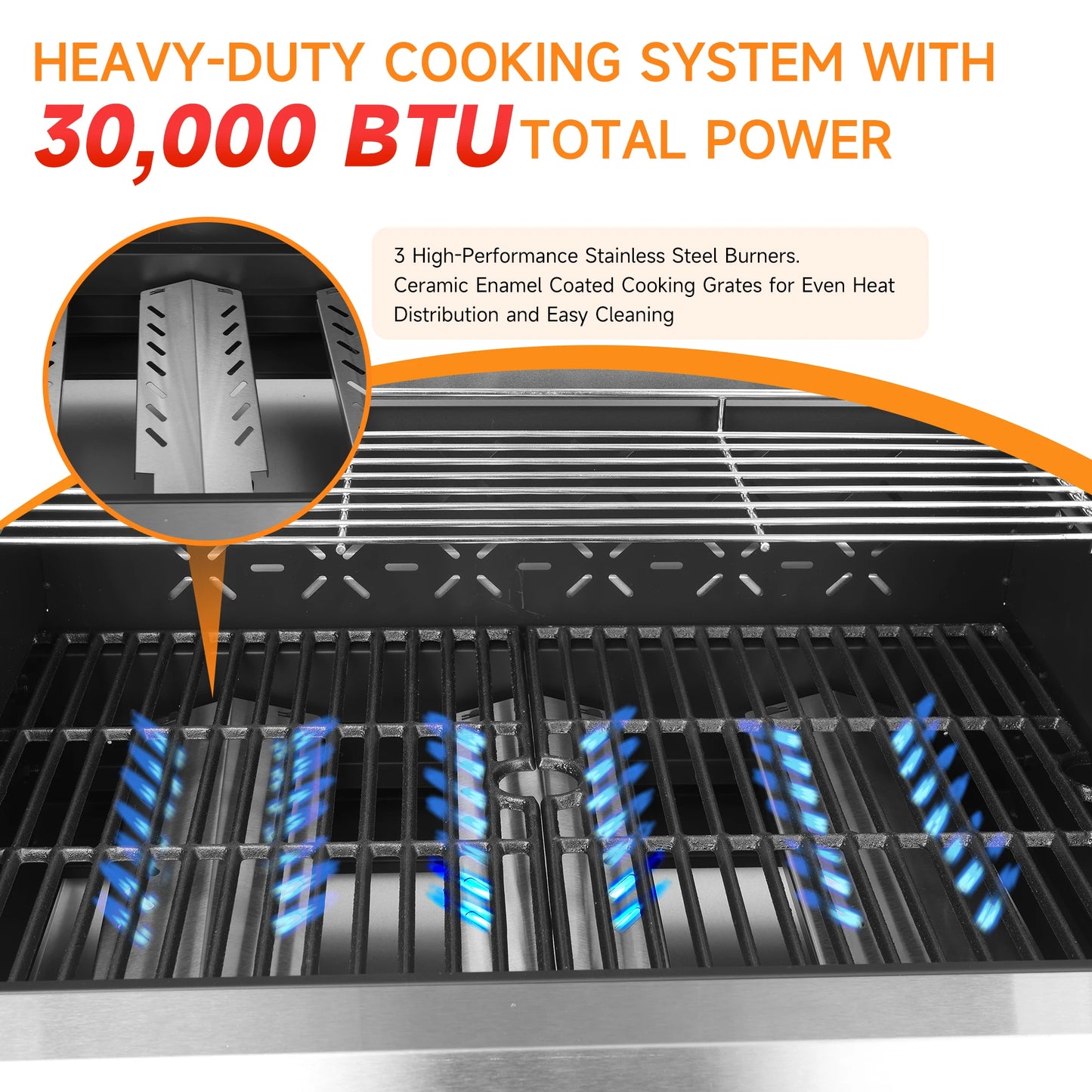 Propane 3-Burner Gas Grill With Warming Rack 30,000 BTU