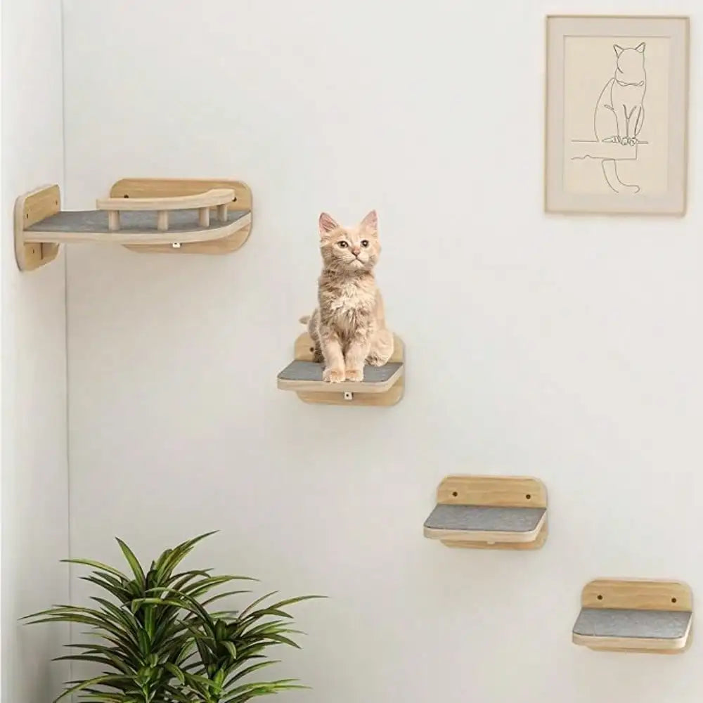 Cat Wall Mount Climbing Shelf Perches With 3 Wide Steps