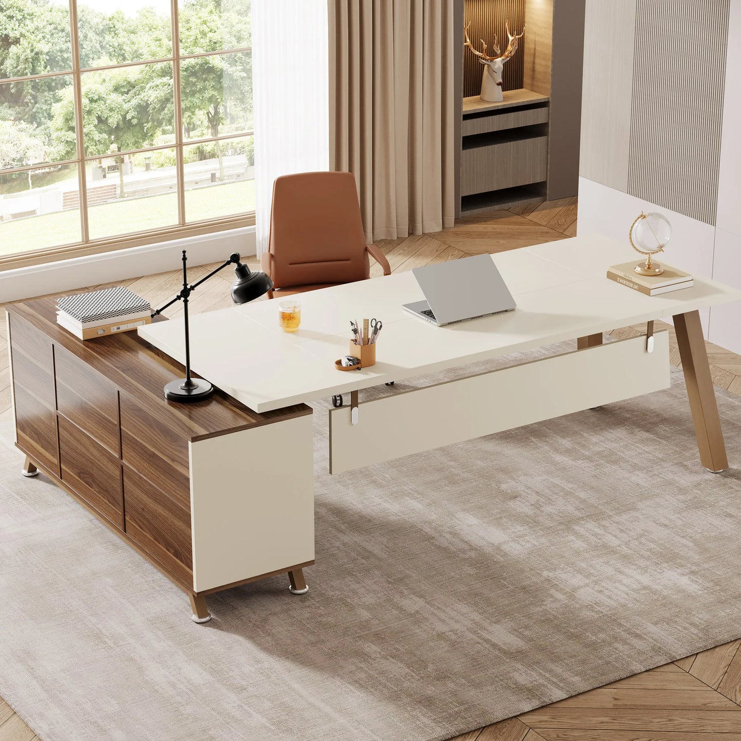 Tribesigns Executive L Shaped Desk With Cabinet And Storage