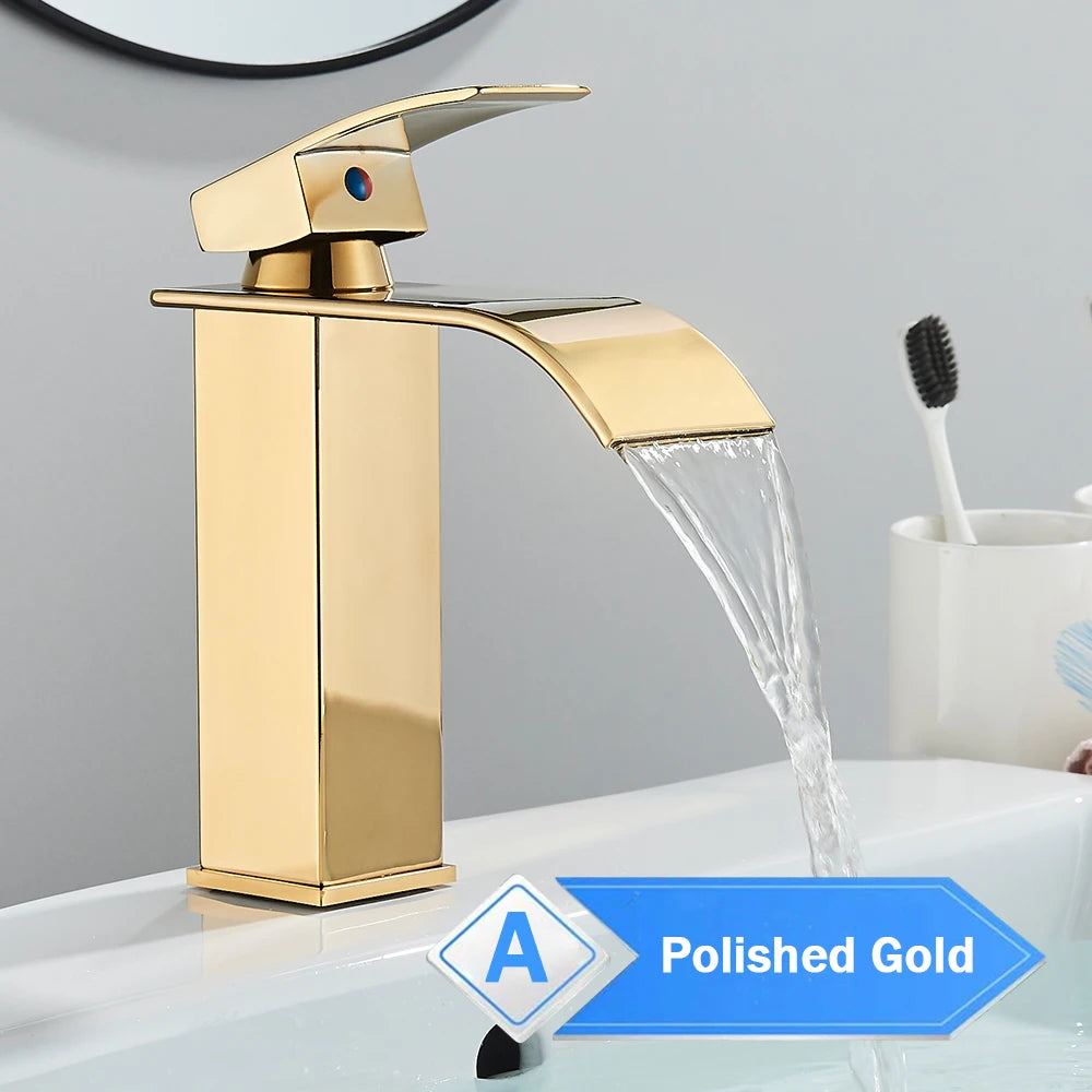 Rozin Deck Mounted Waterfall Bathroom Basin Faucet, Hot and Cold