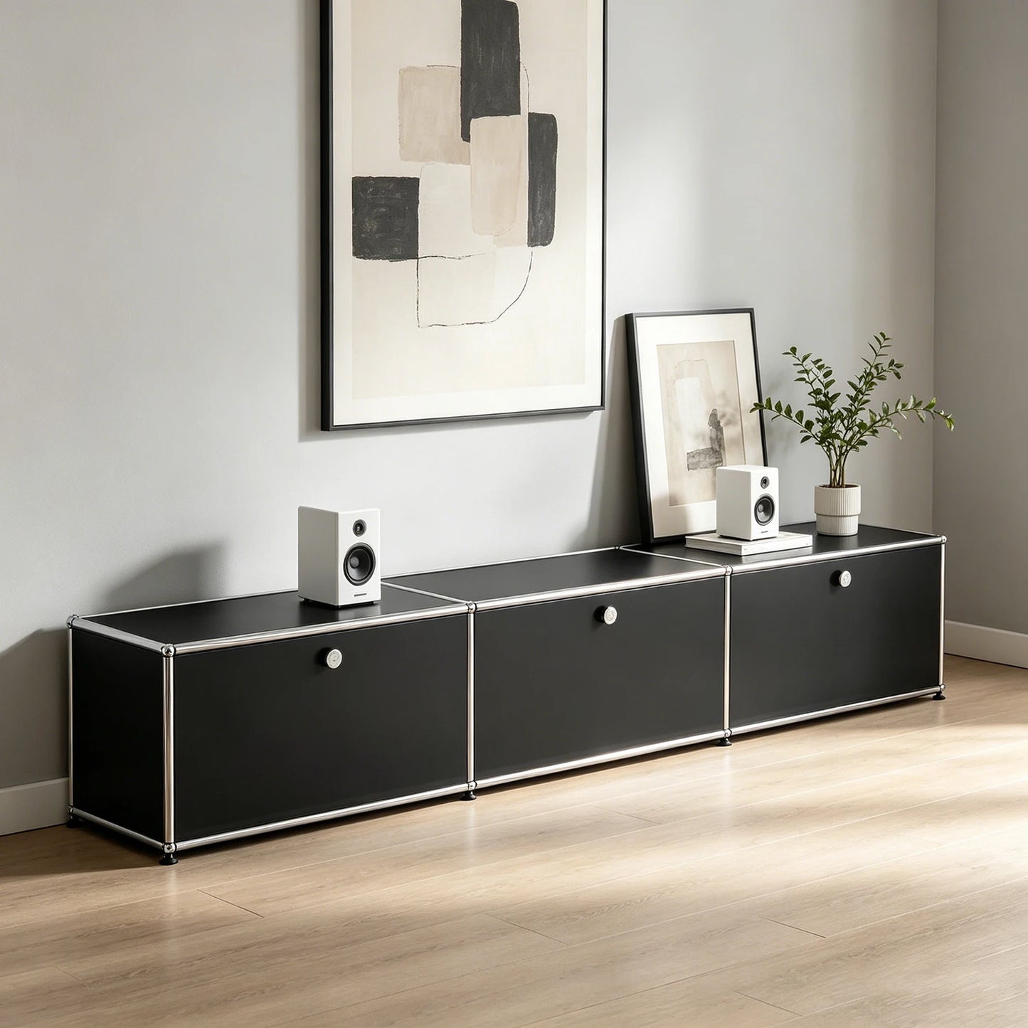 Furgle Modern Stainless Steel Modular TV Stand Console With Storage Drawer