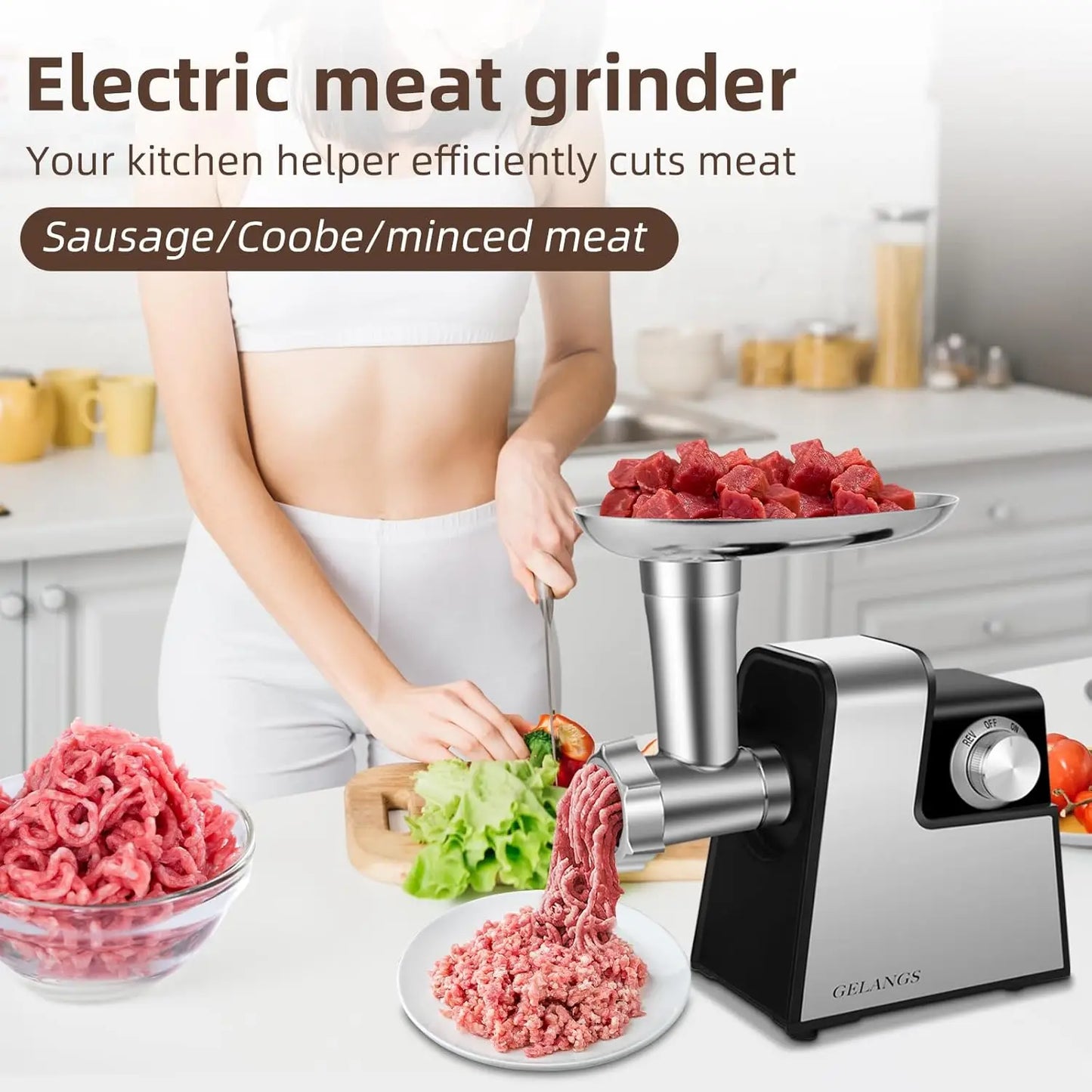 Electric Meat Grinder 350W With Sausage Stuffer Kubbe Kit
