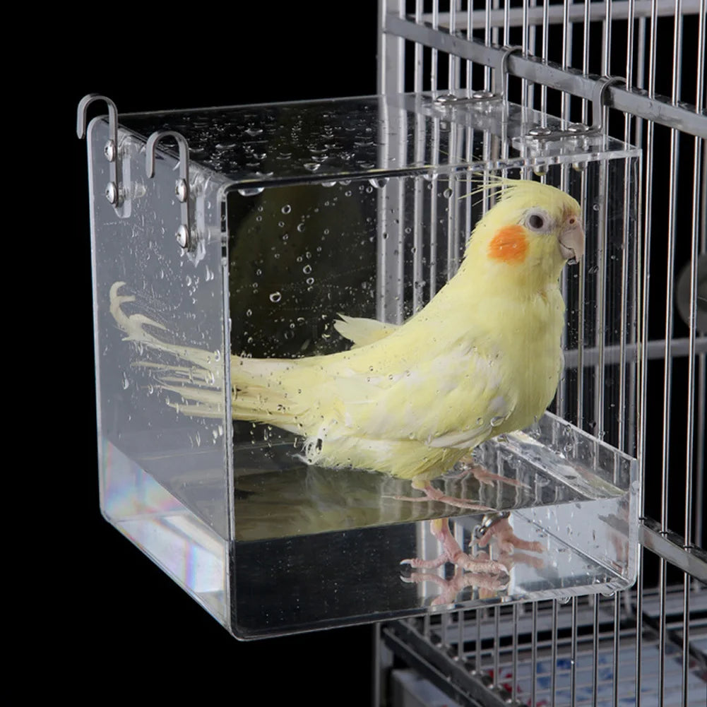 HiMISS Transparent Acrylic Bird Bath Box Hanging Accessory