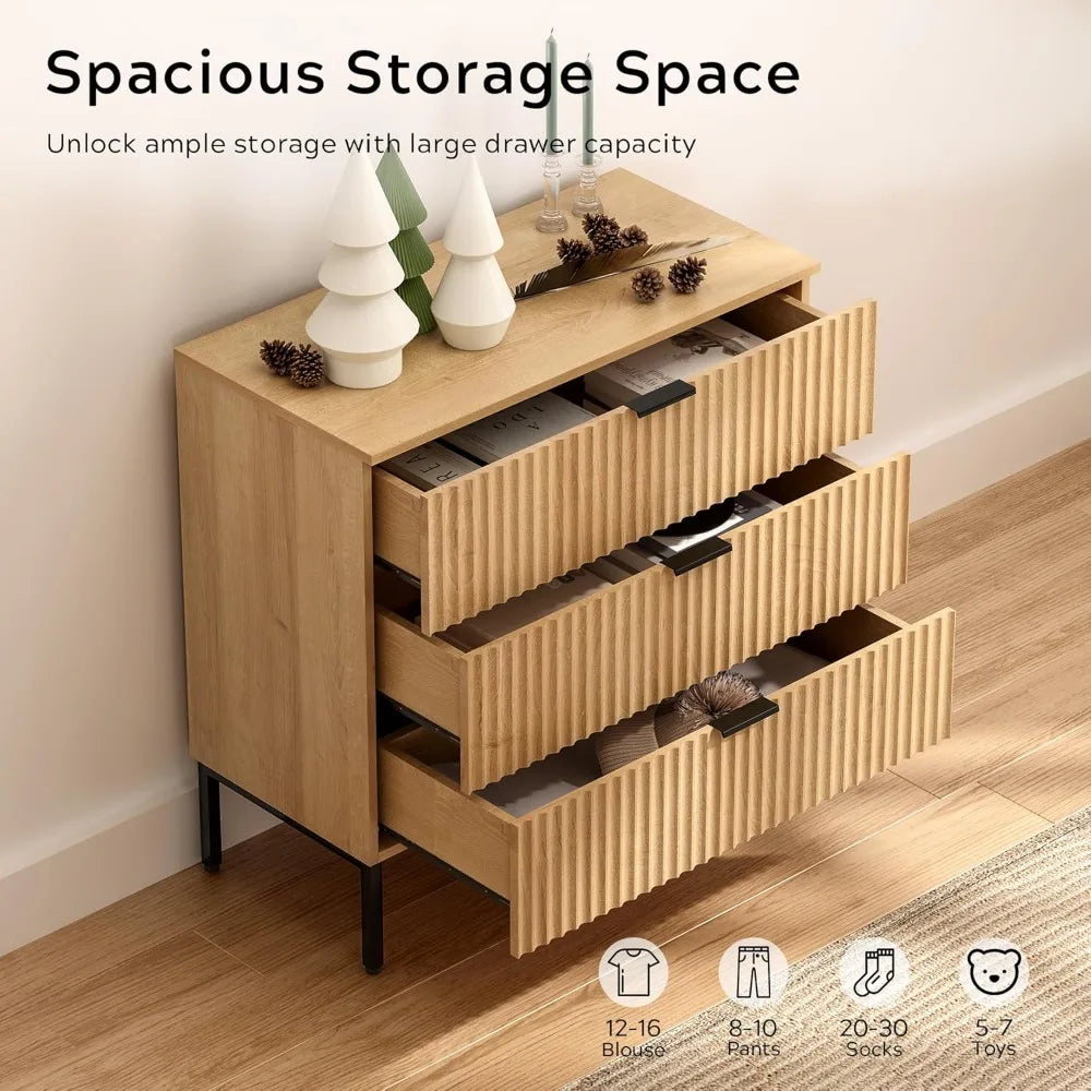 Pair Of 3-Drawer Dressers With Nightstands And Metal Leg Tables