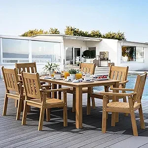 Patio Table Set 7 Piece Outdoor Dining Chairs Umbrella Hole