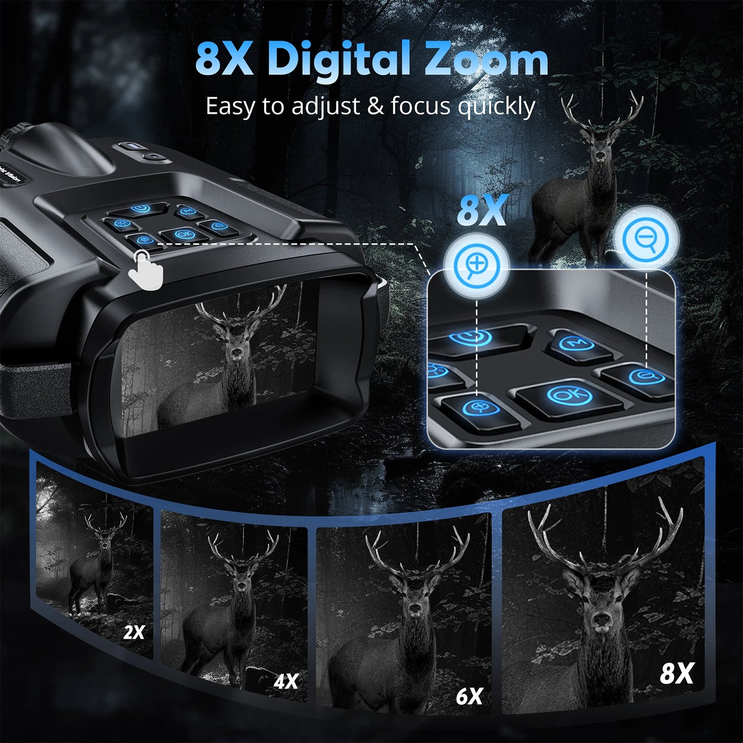 USB Rechargeable 4K Night Vision Binoculars With 8X Digital Zoom Infrared