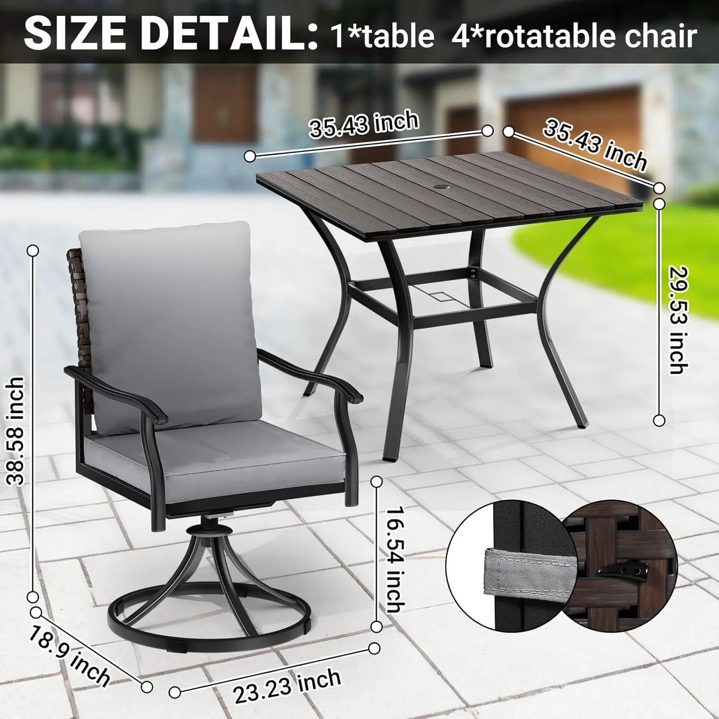 Outdoor Patio Dining Set with 4 Swivel Chairs and Table