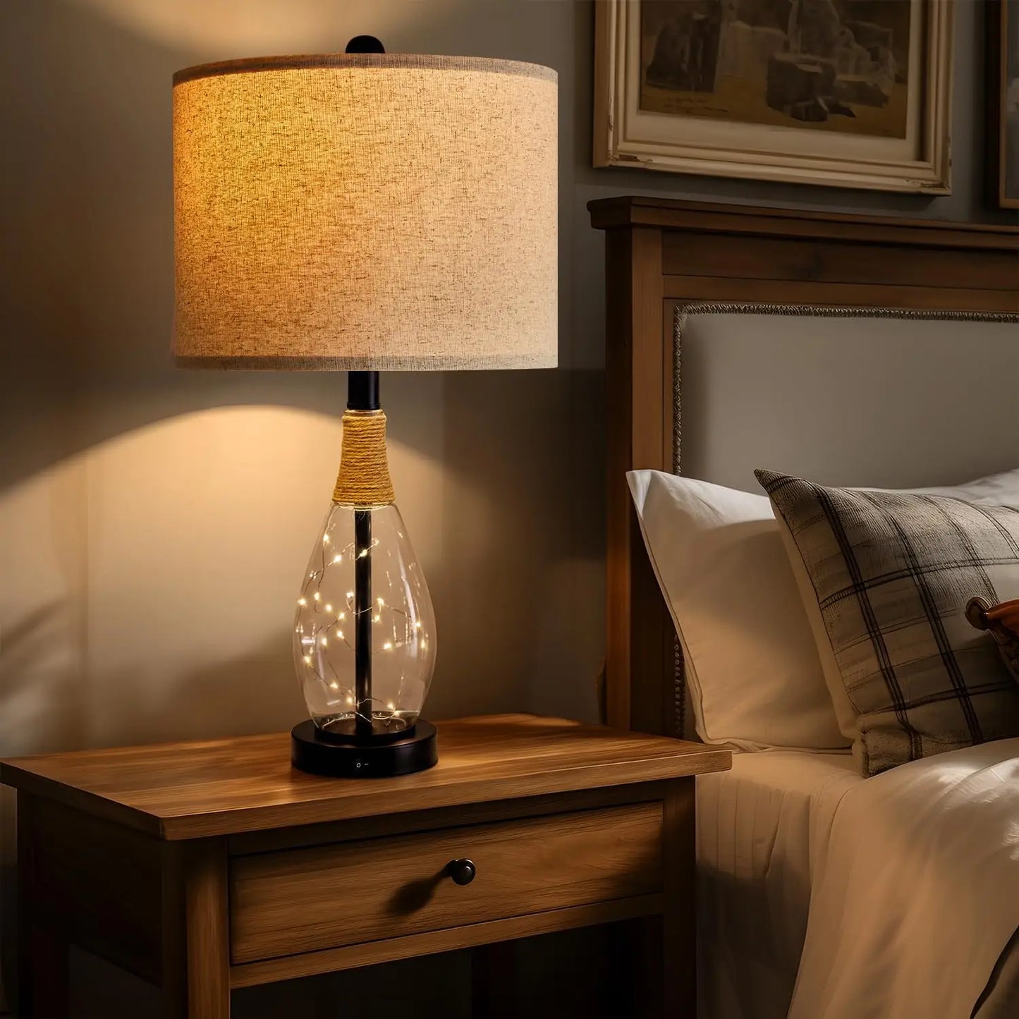 Modern Rattan Table Lamp With USB Charging Nightstand Light