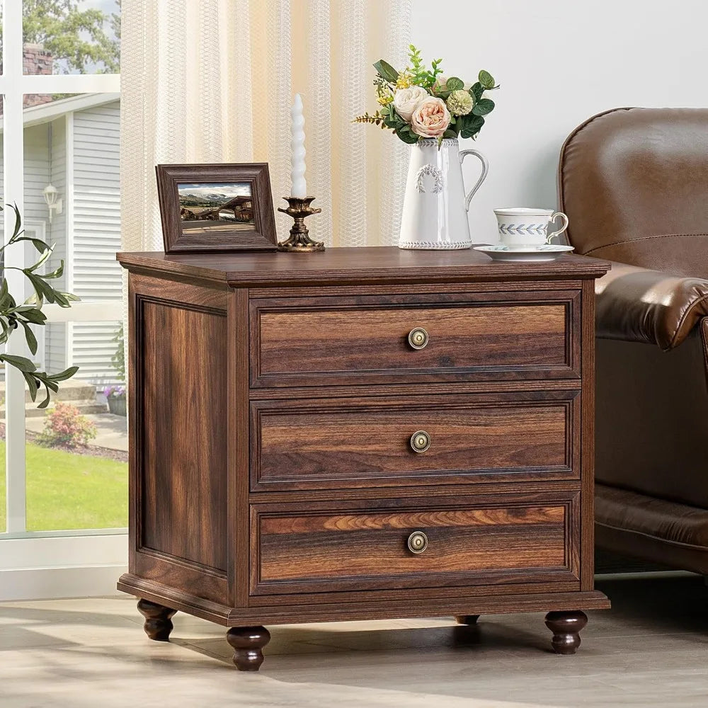 MKDK Farmhouse Dresser And Nightstand Set 3 Piece Collection
