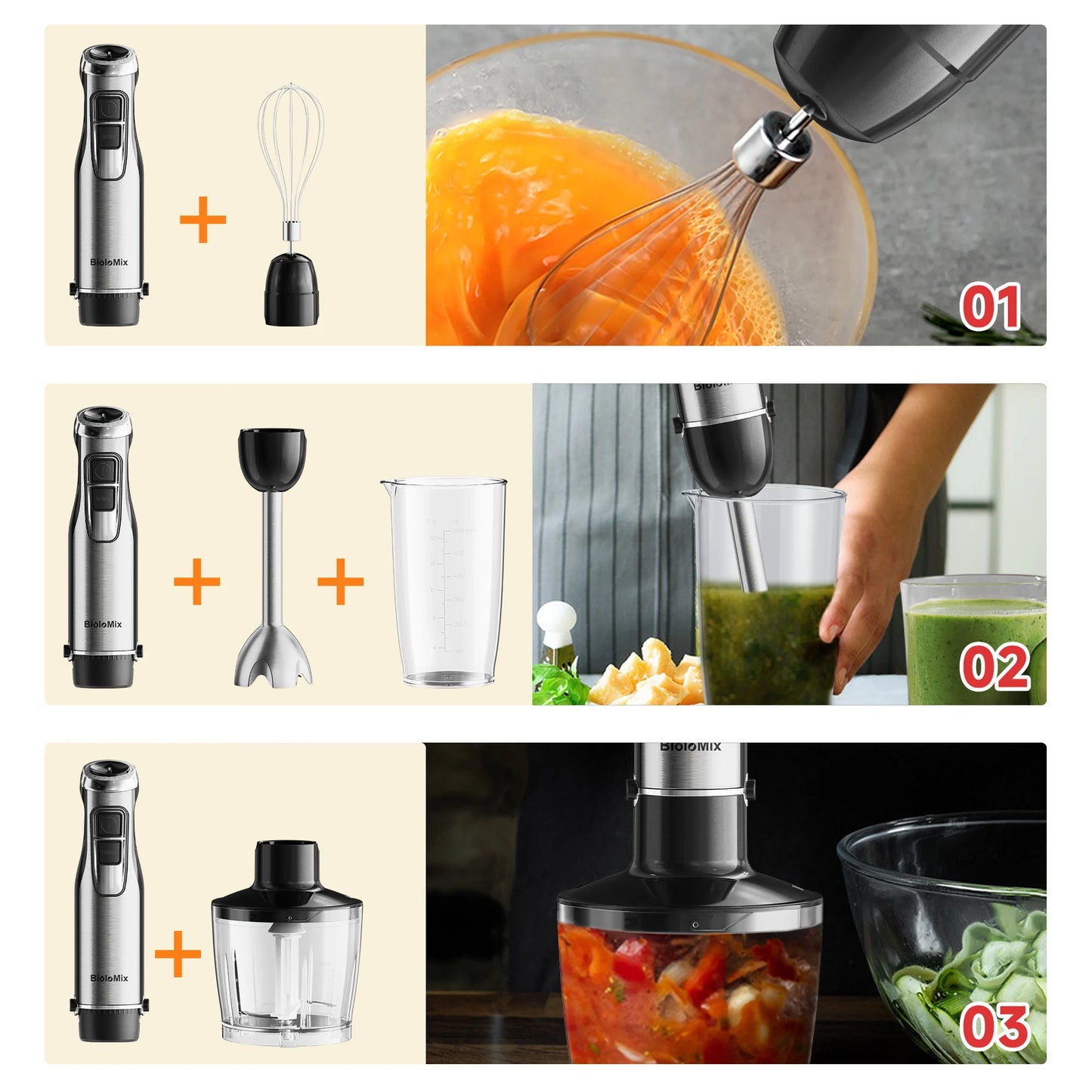 Biolomix 4 In 1 1200W Immersion Hand Blender With Chopper And Smoothie Cup